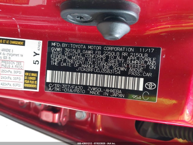 JTDKBRFU0J3583154 Toyota 2zr-fxe,1nm