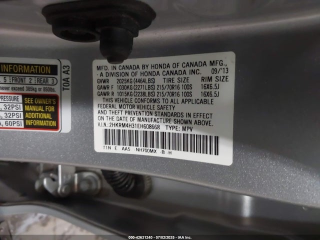 2HKRM4H31EH608668 Honda k24z7