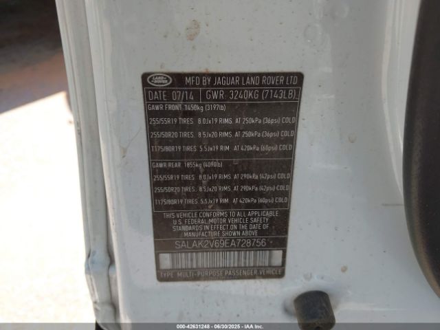 SALAK2V69EA728756 Land Rover 2014