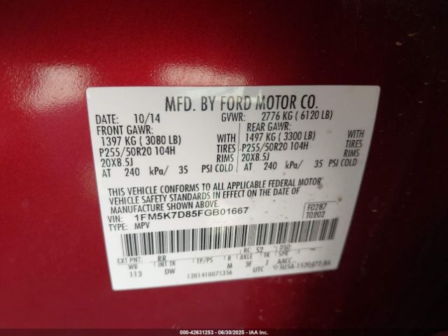 1FM5K7D85FGB01667 Ford 2015