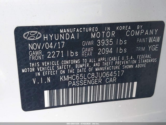 KMHC65LC8JU064517 Hyundai 2018