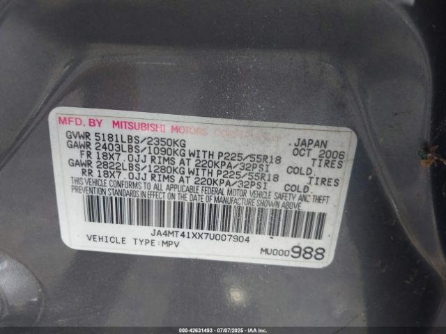2007 MITSUBISHI OUTLANDER JA4MT41XX7U007904 Photo 8