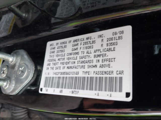 2009 HONDA ACCORD SDN 1HGCP36859A010149 Photo 8