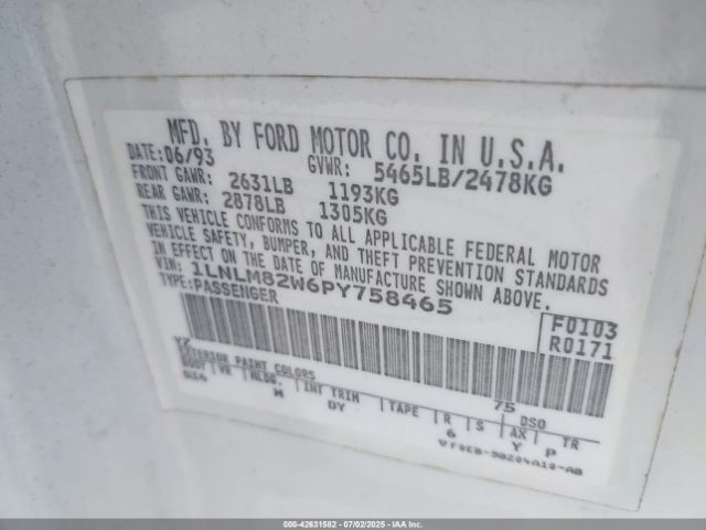 1993 LINCOLN TOWN CAR 1LNLM82W6PY758465 Photo 8