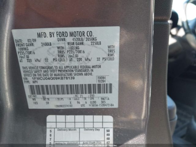 2009 FORD ESCAPE 1FMCU04G09KB78139 Photo 8