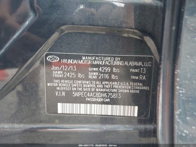 Auction sale of the 2013 Hyundai Sonata Limited, vin: 5NPEC4AC8DH675813, lot number: 42631719