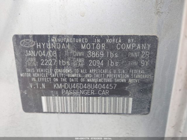 2008 HYUNDAI ELANTRA KMHDU46D48U404457 Photo 8