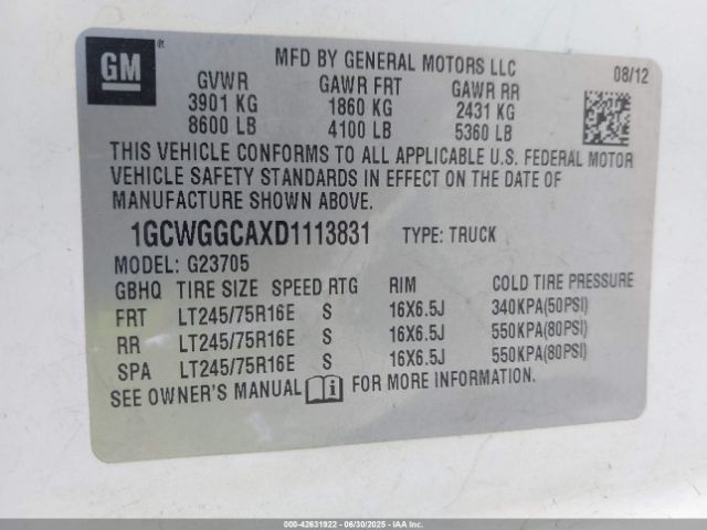 2013 CHEVROLET EXPRESS 2500 1GCWGGCAXD1113831 Photo 8