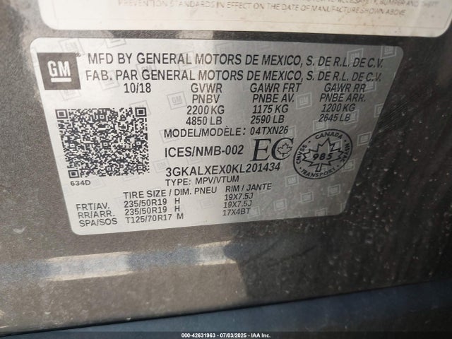 3GKALXEX0KL201434 GMC ltg - spark ignited direct injection, alum dohc, vvt, dcvcp turbo, e0-e100, alum