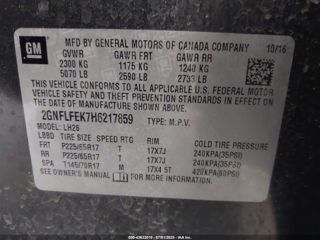 Chevrolet lea - sidi: spark ignited direct injection, e85 max, alum 2017 2GNFLFEK7H6217859 Image 9