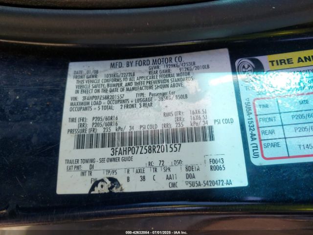 2008 FORD FUSION 3FAHP07Z58R201557 Photo 8