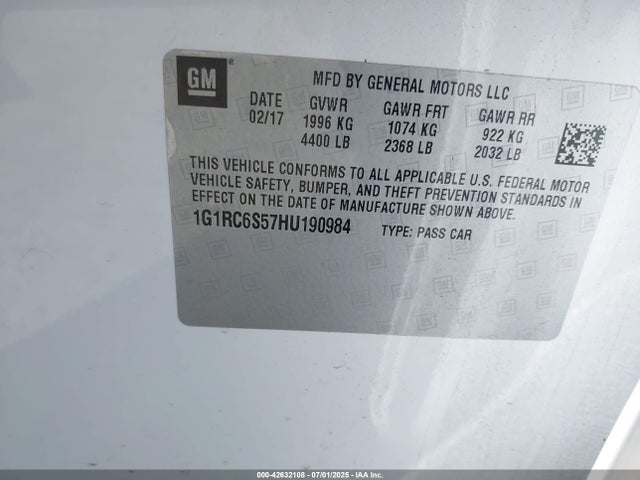 1G1RC6S57HU190984 Chevrolet l3a - di: direct injectio, vvt: variable valve timing, hybrid, gen 1