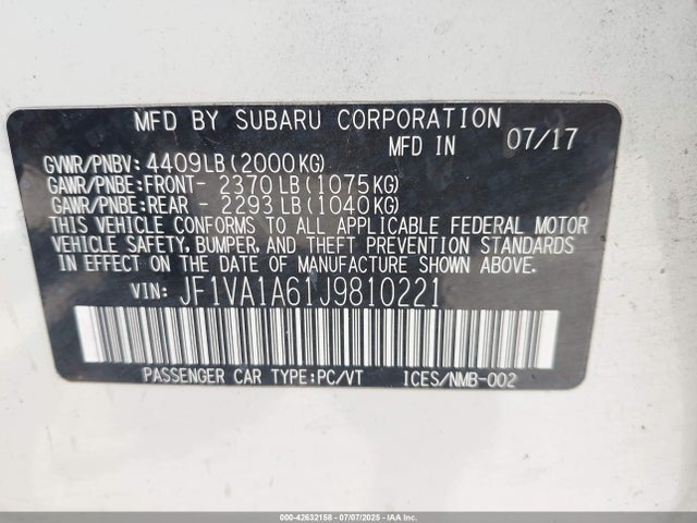 JF1VA1A61J9810221 Subaru dib