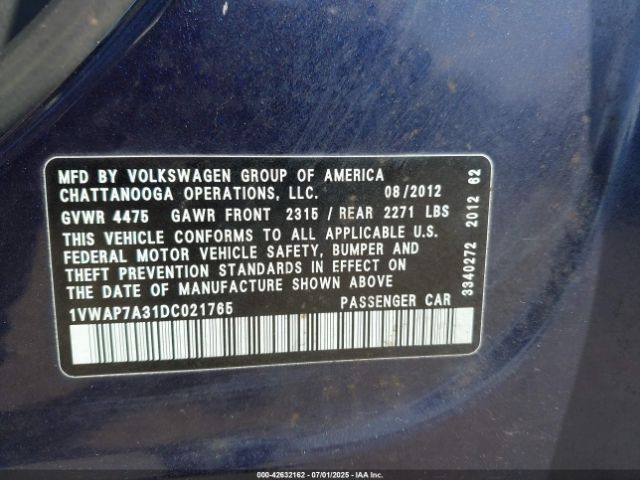 2013 VOLKSWAGEN PASSAT 1VWAP7A31DC021765 Photo 8