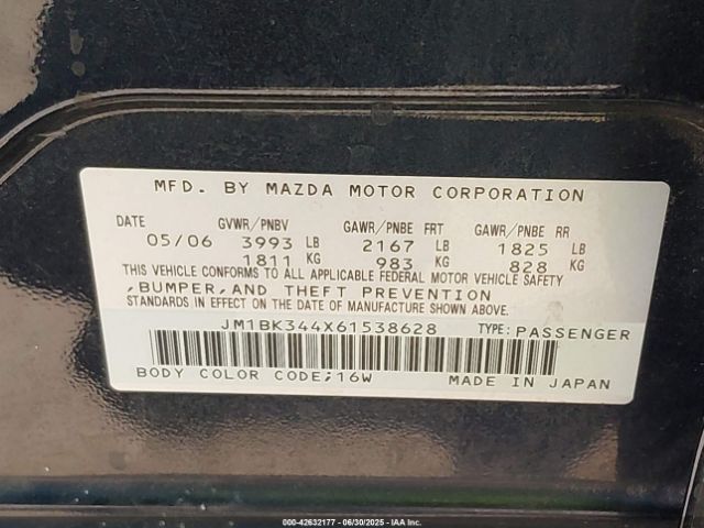 2006 MAZDA MAZDA3 JM1BK344X61538628 Photo 8