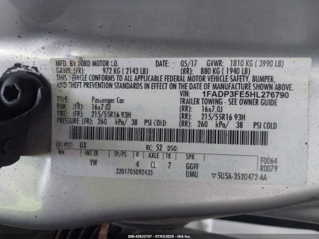 2017 FORD FOCUS 1FADP3FE5HL276790 Photo 8