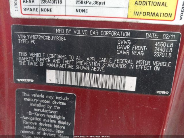 2011 VOLVO C70 YV1672MCXBJ118084 Photo 8