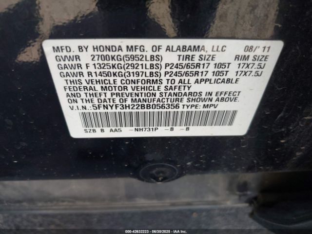 2011 HONDA PILOT 5FNYF3H22BB056356 Photo 8