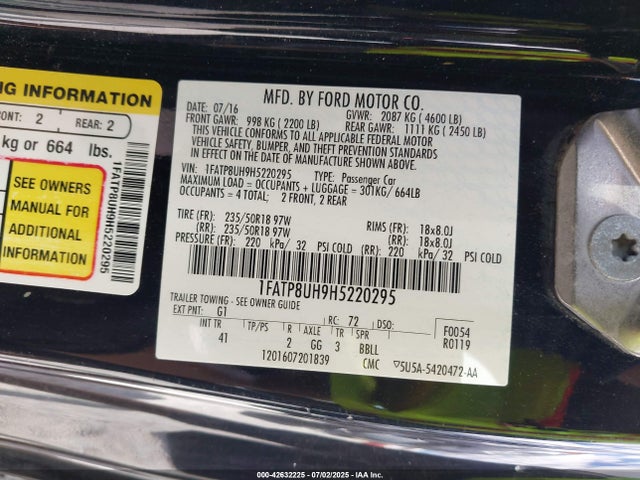 Ford 2.3l 4v premium fuel 2017 1FATP8UH9H5220295 Image 9