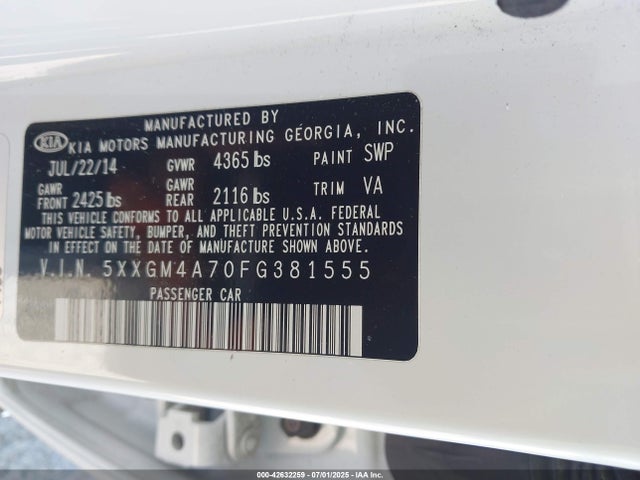 5XXGM4A70FG381555 KIA dohc gdi theta ii