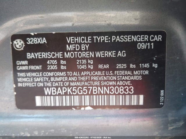 Auction sale of the 2011 Bmw 328i Xdrive, vin: WBAPK5G57BNN30833, lot number: 42632292