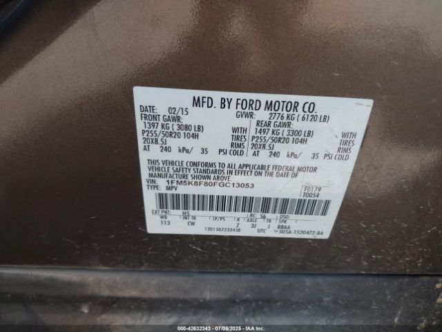 2015 FORD EXPLORER 1FM5K8F80FGC13053 Photo 8