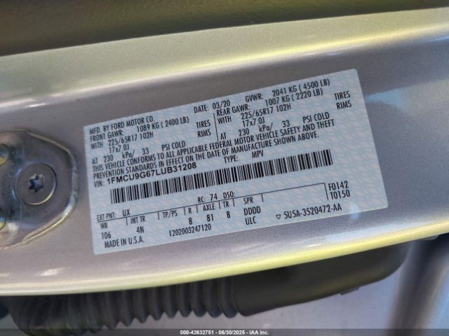 2020 FORD ESCAPE 1FMCU9G67LUB31208 Photo 8