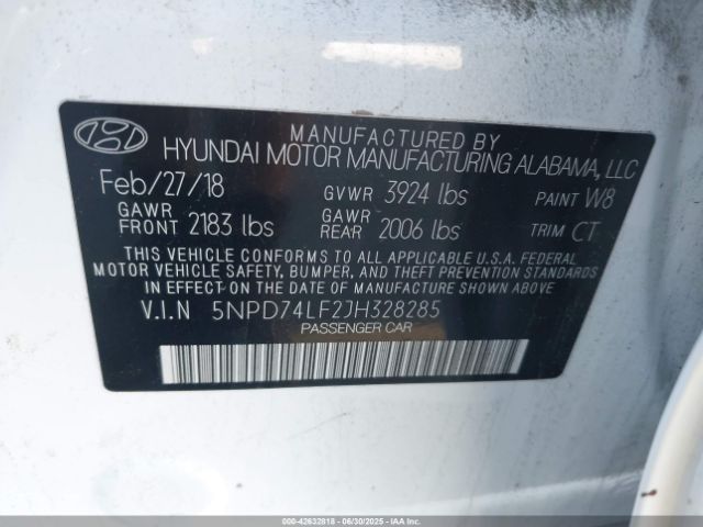 5NPD74LF2JH328285 Hyundai mpi nu