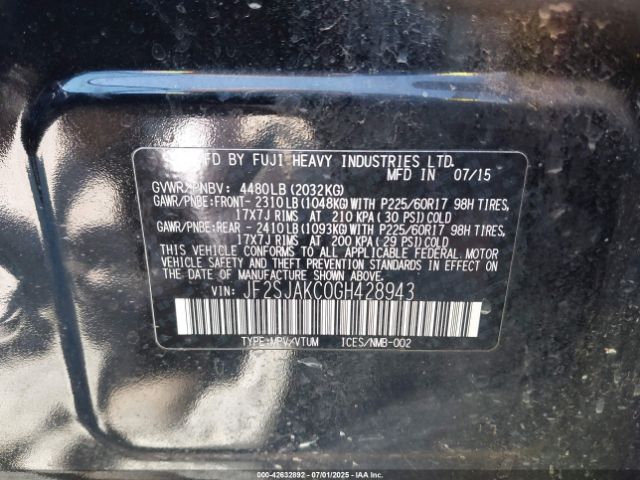 2016 SUBARU FORESTER JF2SJAKC0GH428943 Photo 8