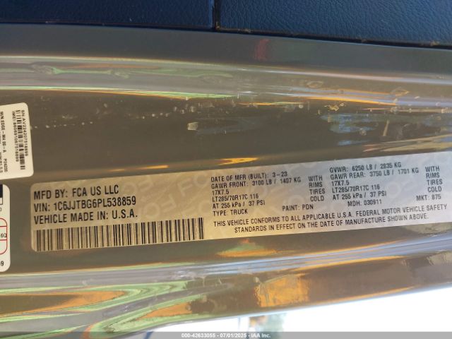 2023 JEEP GLADIATOR 1C6JJTBG6PL538859 Photo 8