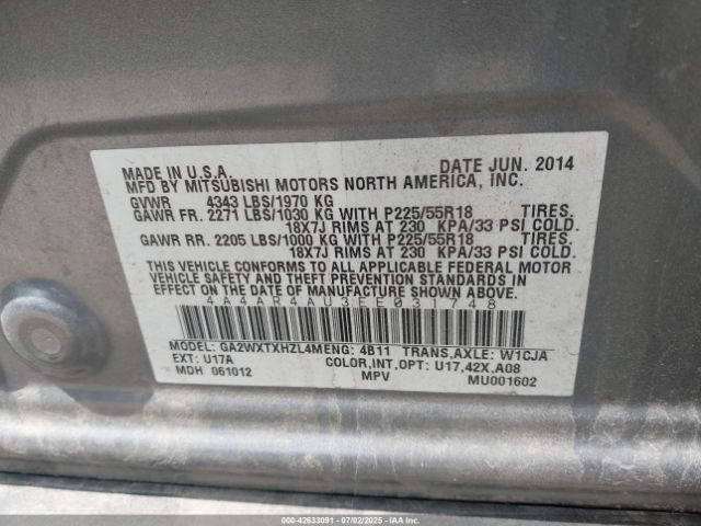2014 MITSUBISHI OUTLANDER SPORT 4A4AR4AU3EE031748 Photo 8