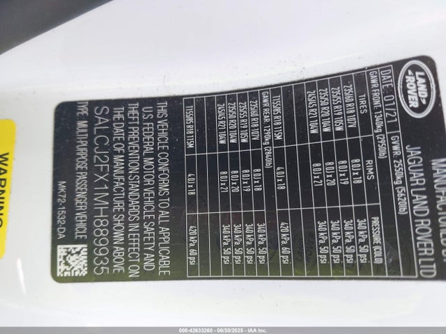 Land Rover aj20p 2021 SALCJ2FX1MH889935 Image 9