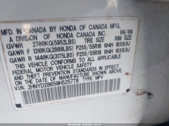 2009 ACURA MDX 2HNYD28659H525778 Photo 8