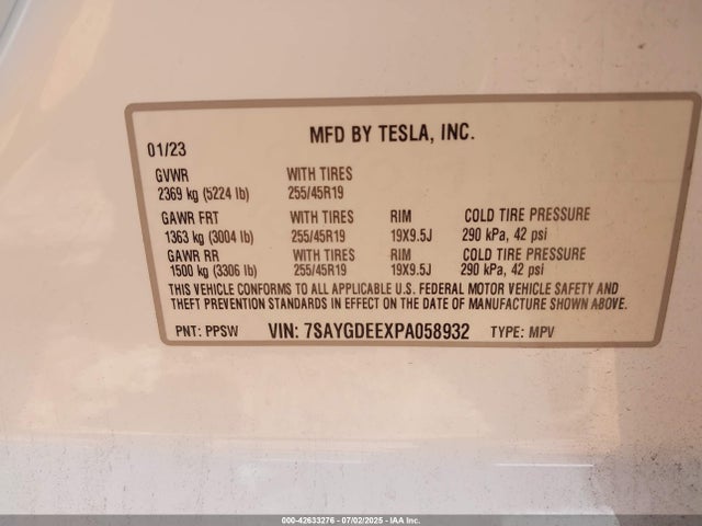 7SAYGDEEXPA058932 Tesla 2023