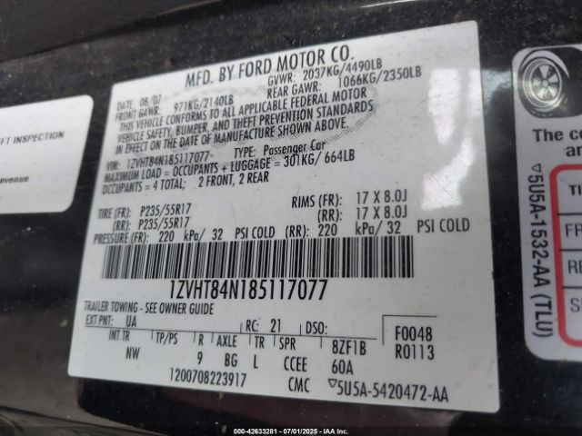 2008 FORD MUSTANG 1ZVHT84N185117077 Photo 8