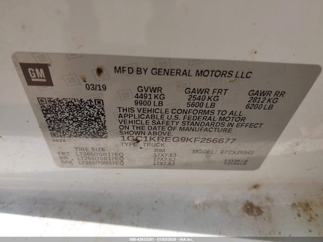 1GC1KREG9KF256677 Chevrolet l96 - e85 max, iron