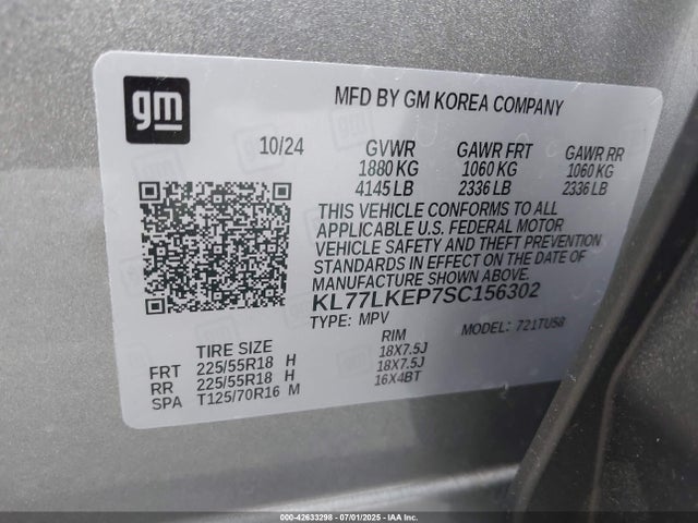 KL77LKEP7SC156302 Chevrolet lbp