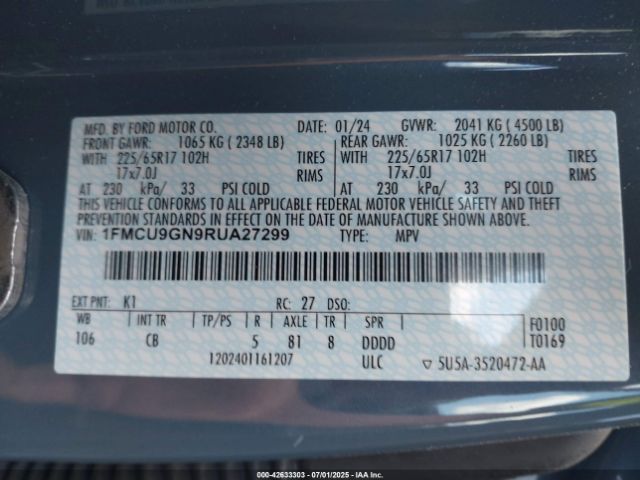 2024 FORD ESCAPE 1FMCU9GN9RUA27299 Photo 8