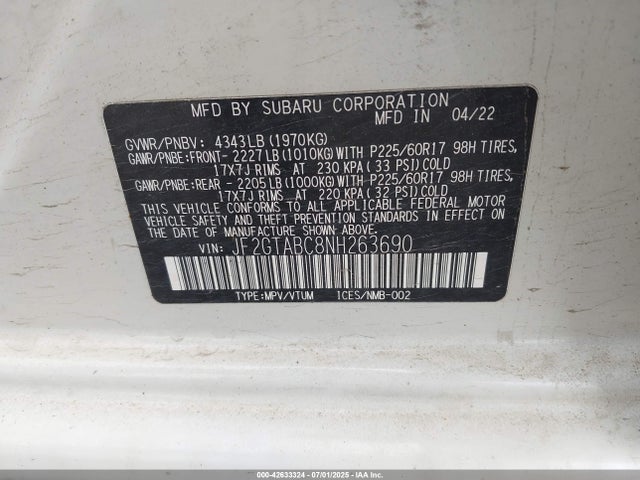 Subaru na 2022 JF2GTABC8NH263690 Image 9