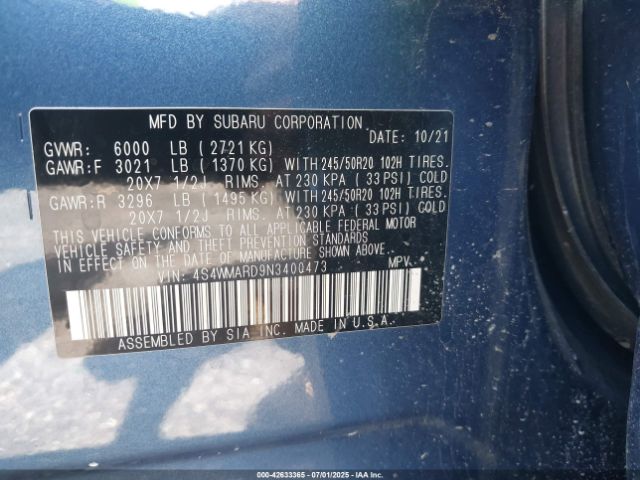 2022 SUBARU ASCENT 4S4WMARD9N3400473 Photo 8