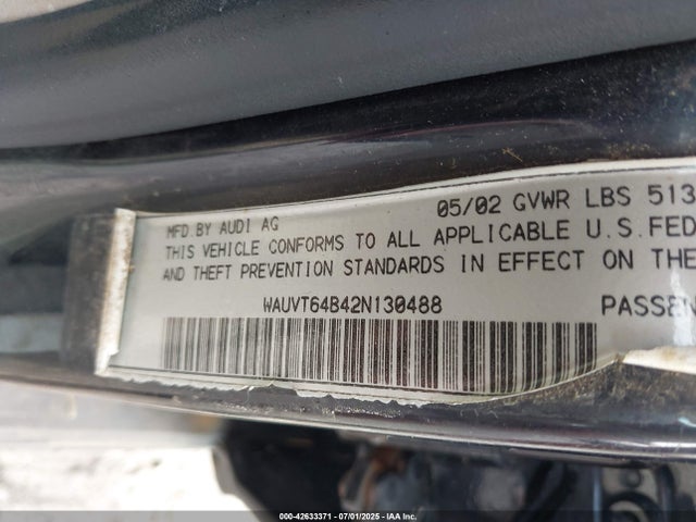 2002 AUDI A6 WAUVT64B42N130488 Photo 8