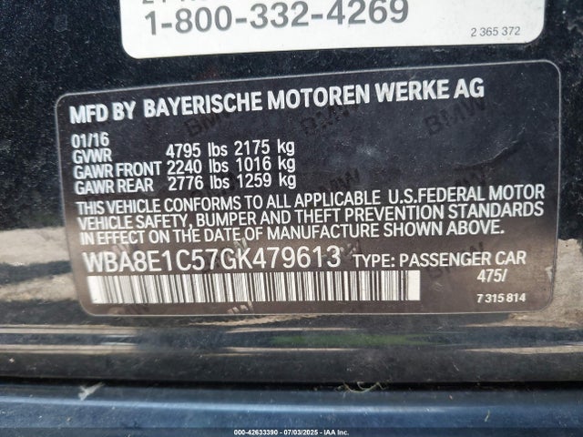 WBA8E1C57GK479613 BMW 2016