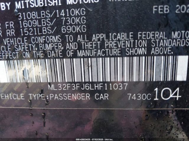 2020 MITSUBISHI MIRAGE G4 ML32F3FJ6LHF11037 Photo 8