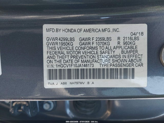 1HGCV1F10JA146173 Honda l15be