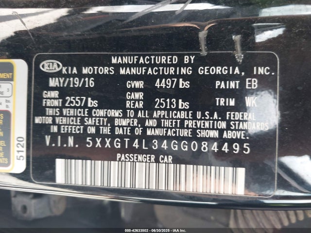 5XXGT4L34GG084495 KIA t-gdi theta ii