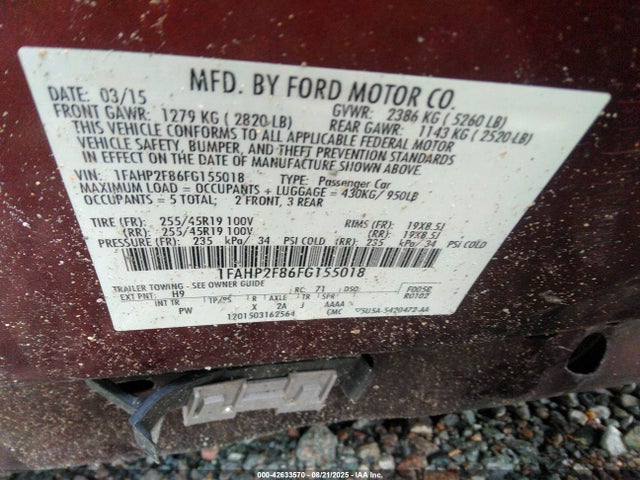 Ford Taurus 2015 1FAHP2F86FG155018 Image 9