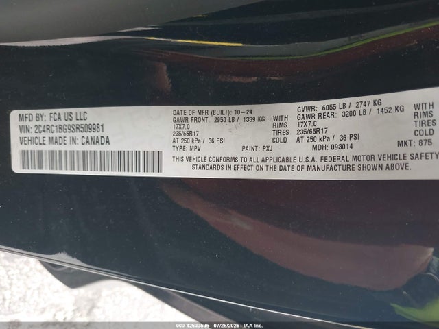 Продажа на аукционе авто 2025 Chrysler Pacifica Select, vin: 2C4RC1BG9SR509981, номер лота: 42633596