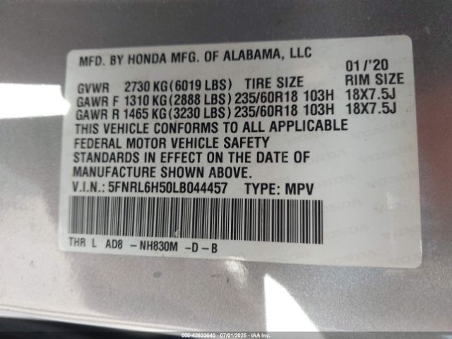 2020 HONDA ODYSSEY 5FNRL6H50LB044457 Photo 8