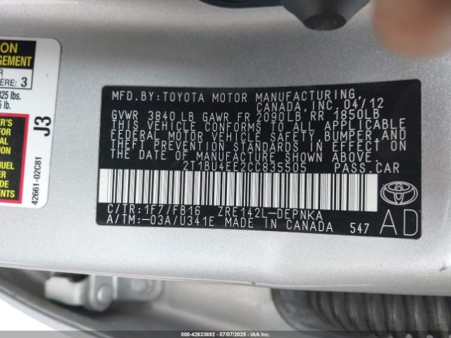 2012 TOYOTA COROLLA 2T1BU4EE2CC835505 Photo 8