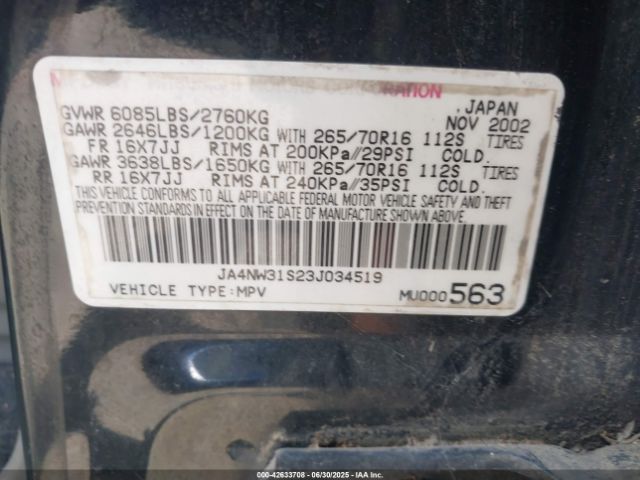 2003 MITSUBISHI MONTERO JA4NW31S23J034519 Photo 8